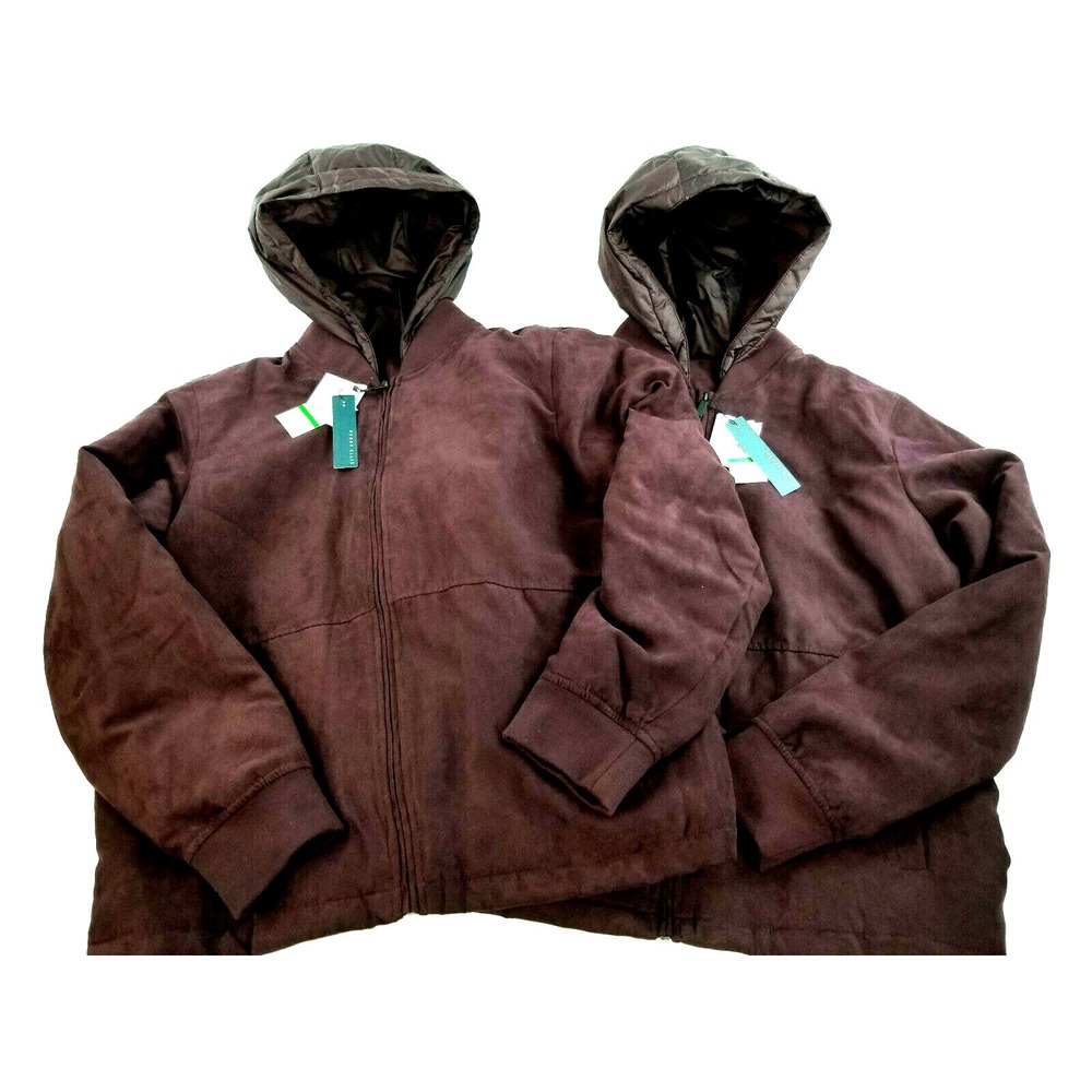 Perry Ellis Men Burgundy Faux Suede Hooded Jacket Coat 4CFR9012BC L